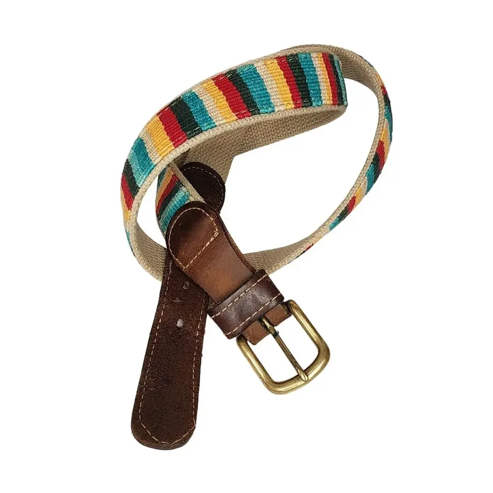 A Tail We Could Wag Cotton & Leather Belt sz 38 Handmade Colorful Patterns